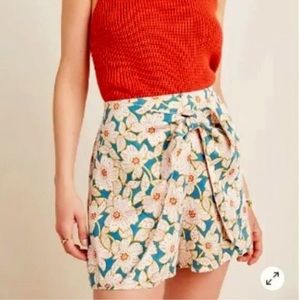 Anthropologie Georgine Floral Tie Front Skirted Shorts Size XS
